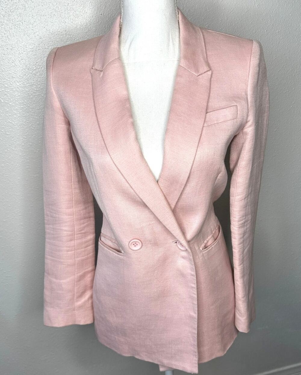 Rebecca Minkoff Pink Linen Blend Blazer Jacket Size 0 Double Button Chic